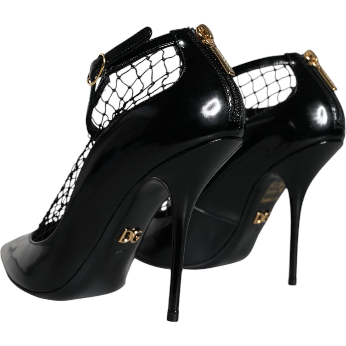 Dolce & Gabbana Black Mesh Patent Leather Heels Pumps Shoes Dolce & Gabbana Black