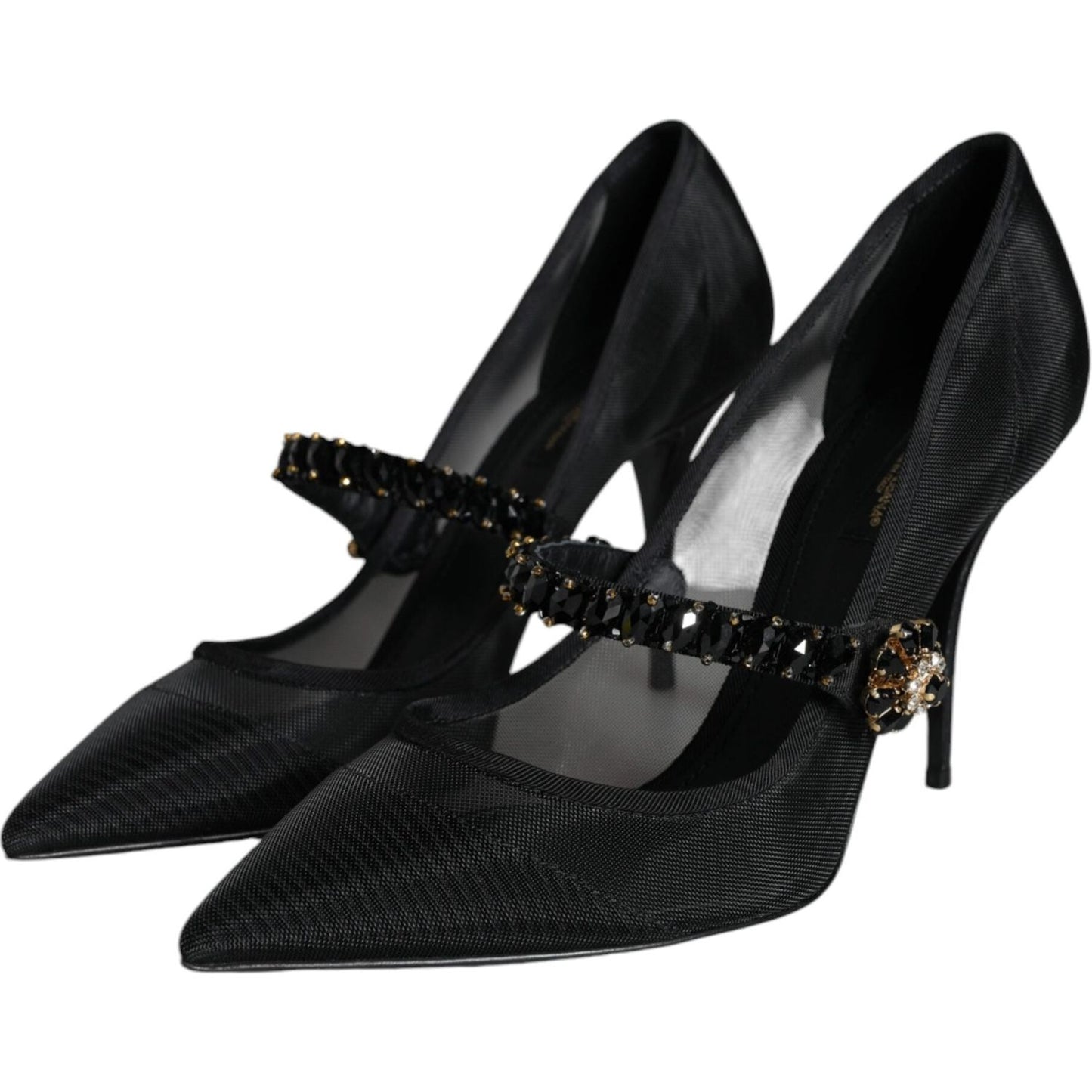 Dolce & Gabbana Black Mesh Mary Jane Crystal Heel Pumps Shoes Dolce & Gabbana Black