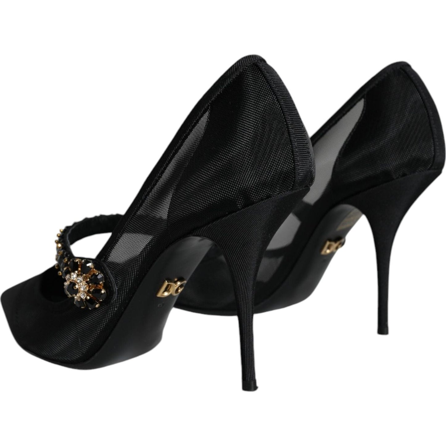 Dolce & Gabbana Black Mesh Mary Jane Crystal Heel Pumps Shoes Dolce & Gabbana Black