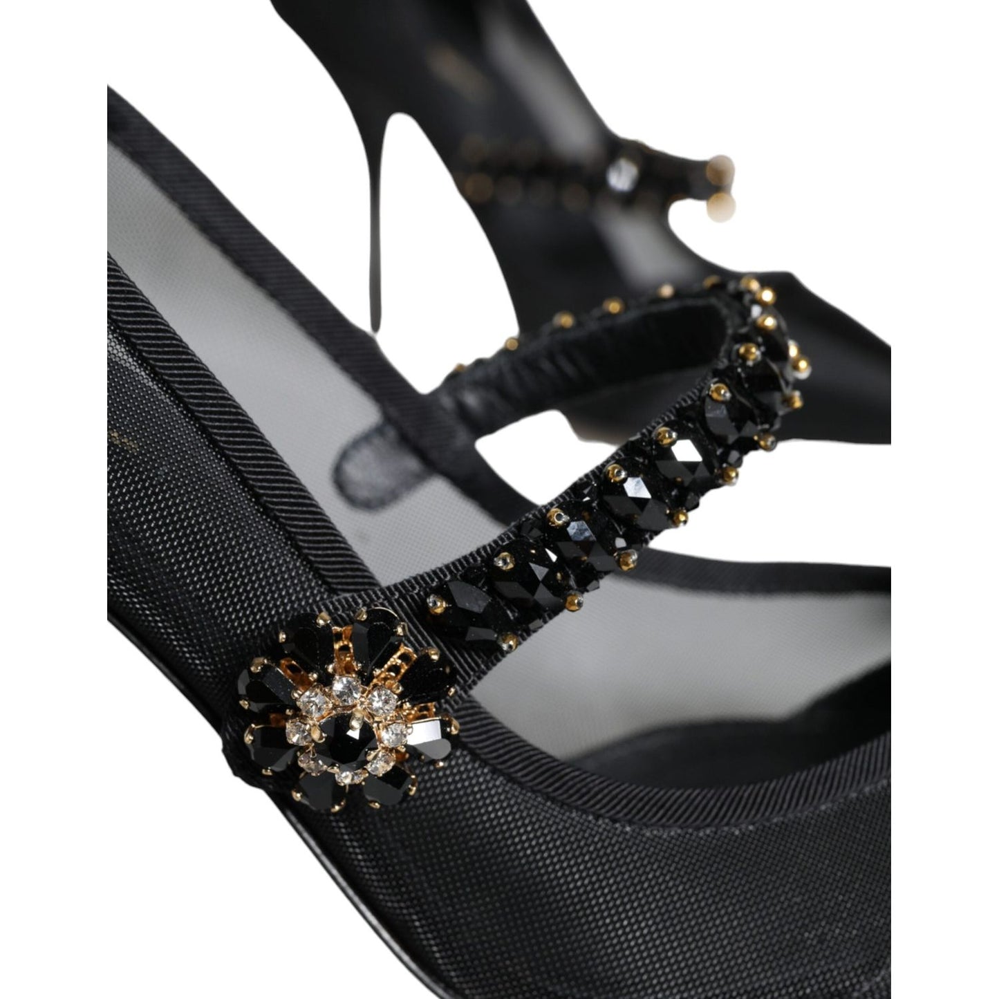 Dolce & Gabbana Black Mesh Mary Jane Crystal Heel Pumps Shoes Dolce & Gabbana Black