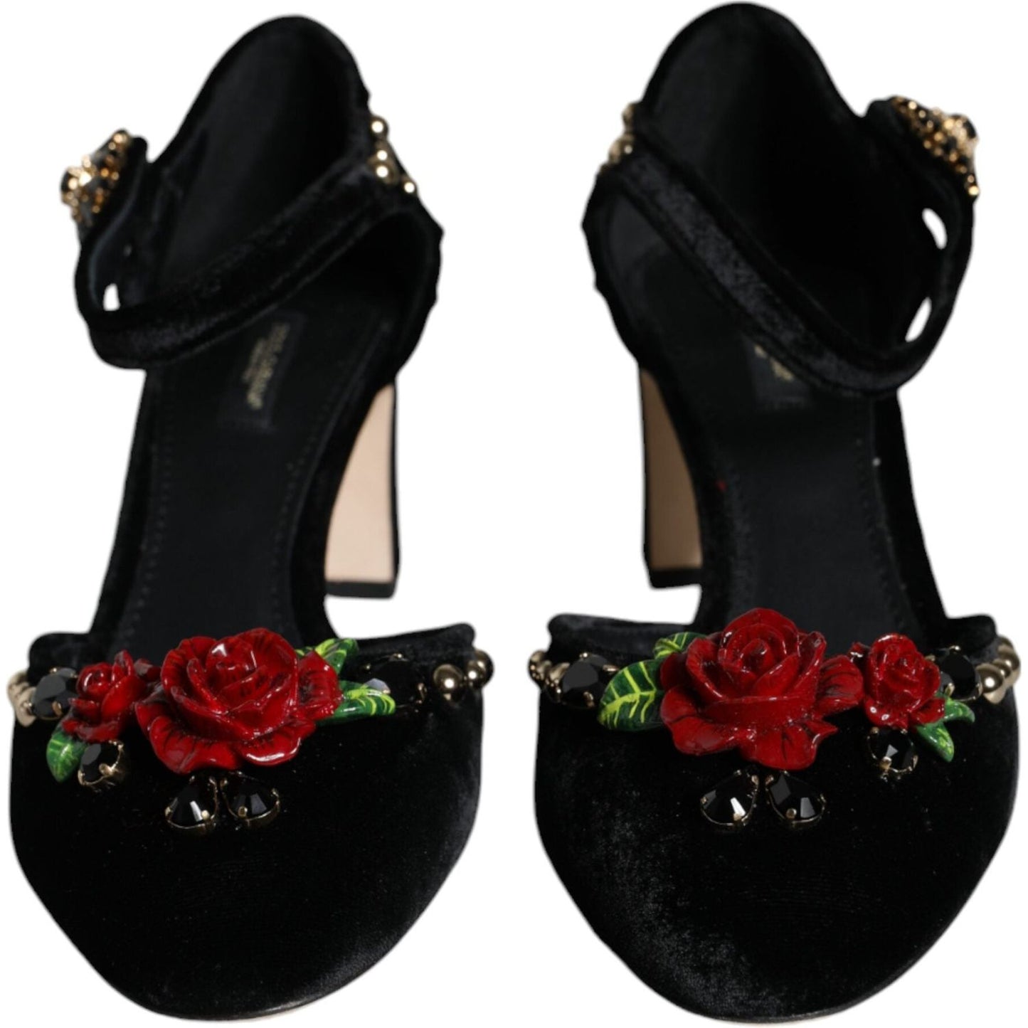 Dolce & Gabbana Black Velvet Roses Ankle Strap Pumps Shoes Dolce & Gabbana Black