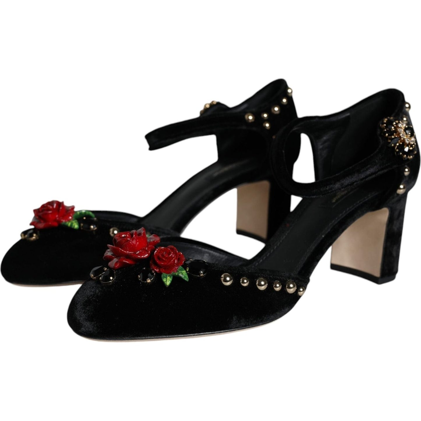 Dolce & Gabbana Black Velvet Roses Ankle Strap Pumps Shoes Dolce & Gabbana Black