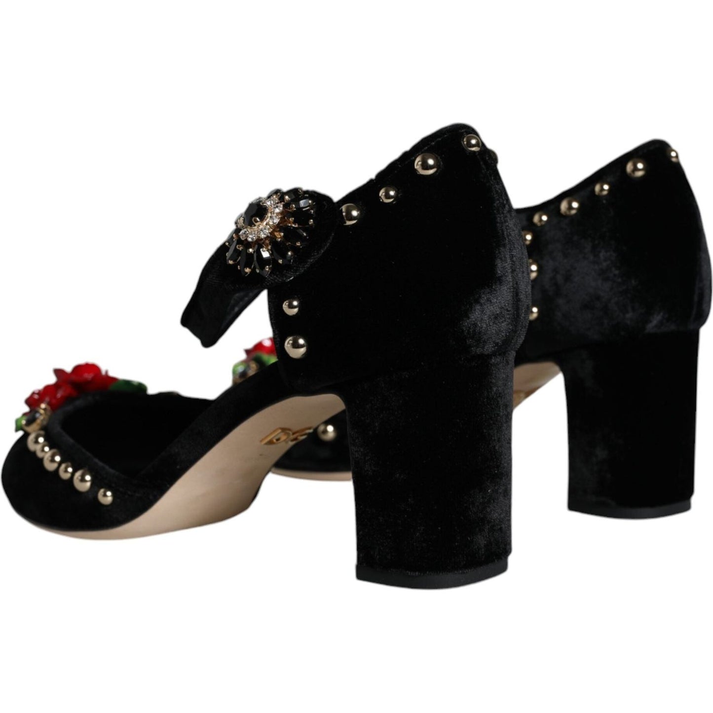 Dolce & Gabbana Black Velvet Roses Ankle Strap Pumps Shoes Dolce & Gabbana Black