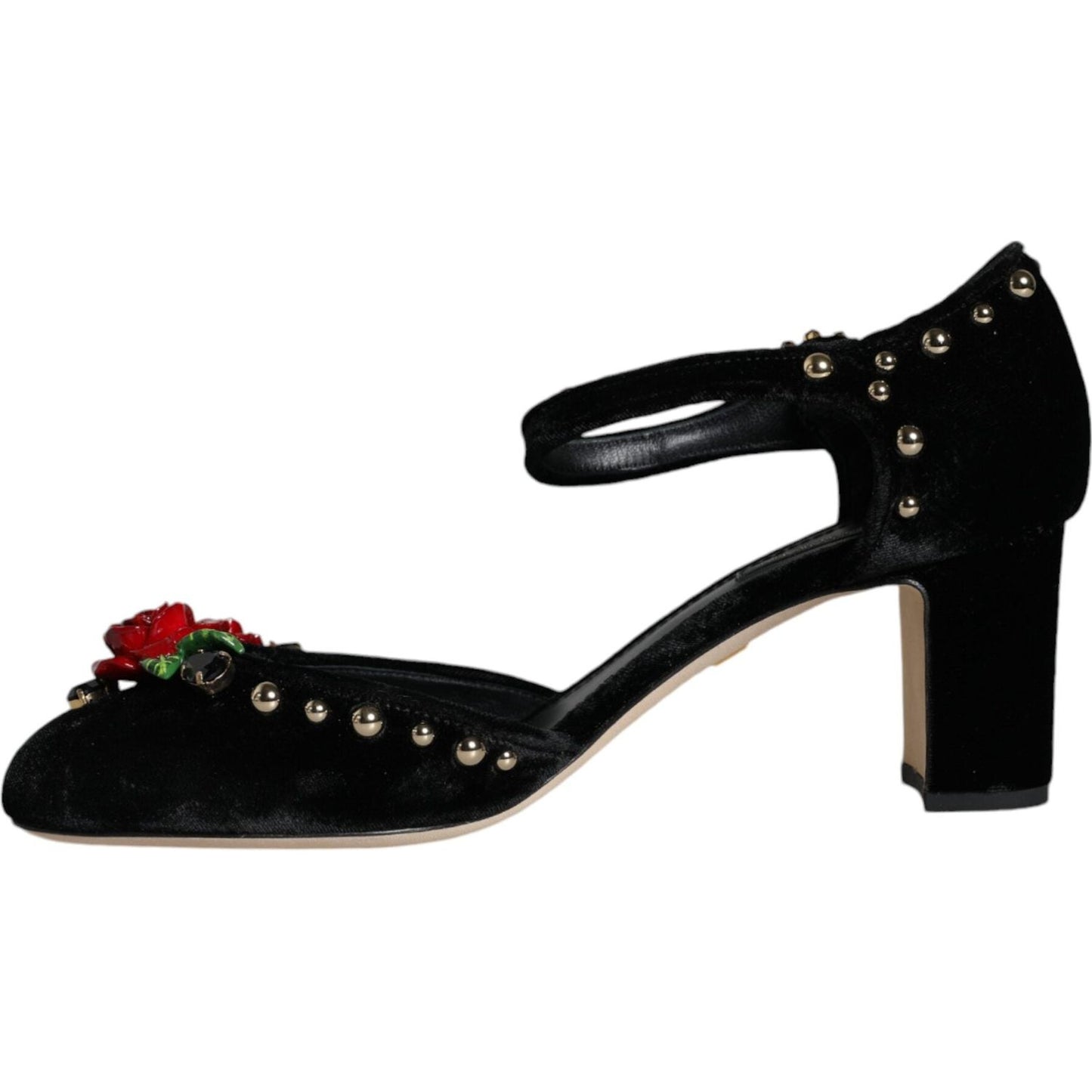 Dolce & Gabbana Black Velvet Roses Ankle Strap Pumps Shoes Dolce & Gabbana Black
