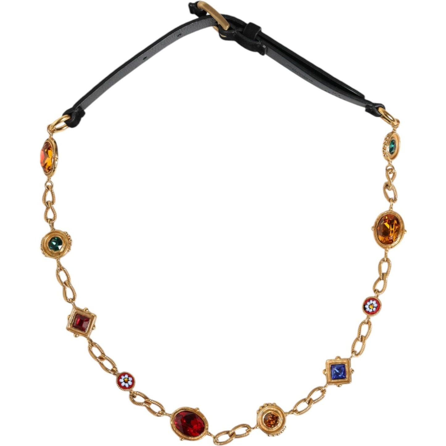 Dolce & Gabbana Black Leather Gold Brass Crystal Chain Waist Belt Dolce & Gabbana Rosy Brown