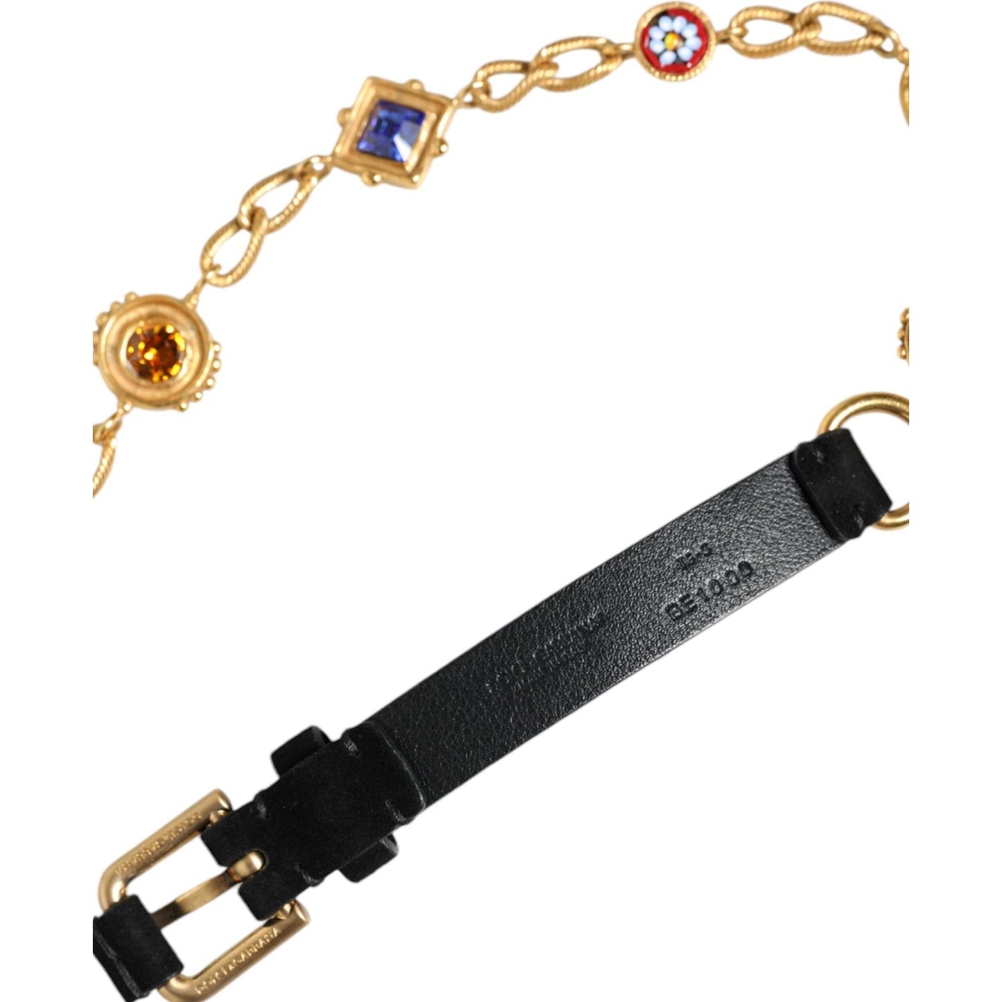 Dolce & Gabbana Black Leather Gold Brass Crystal Chain Waist Belt Dolce & Gabbana Tan