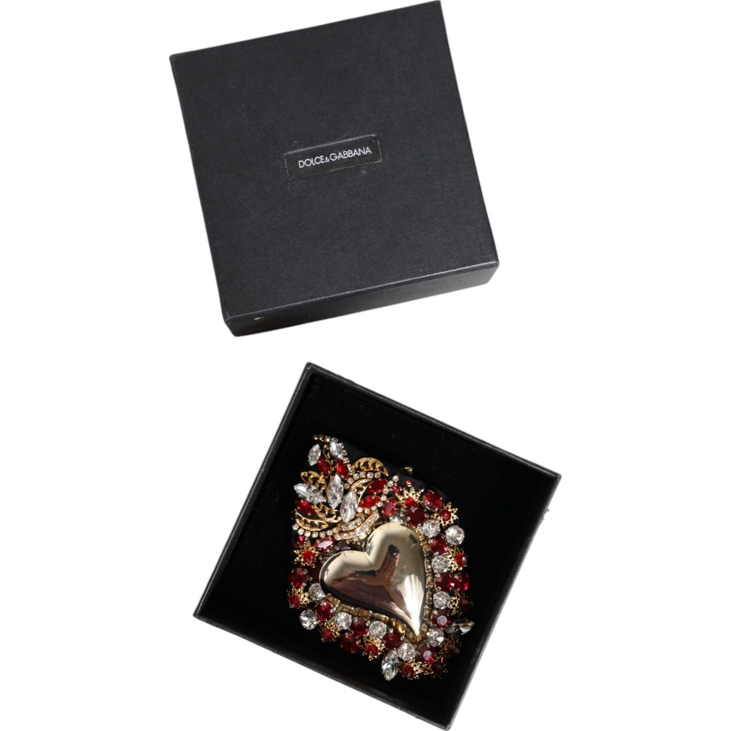 Dolce & Gabbana Gold Tone Brass Sacred Heart Crystal Embellished Brooch Brooch Dolce & Gabbana Dark Slate Gray