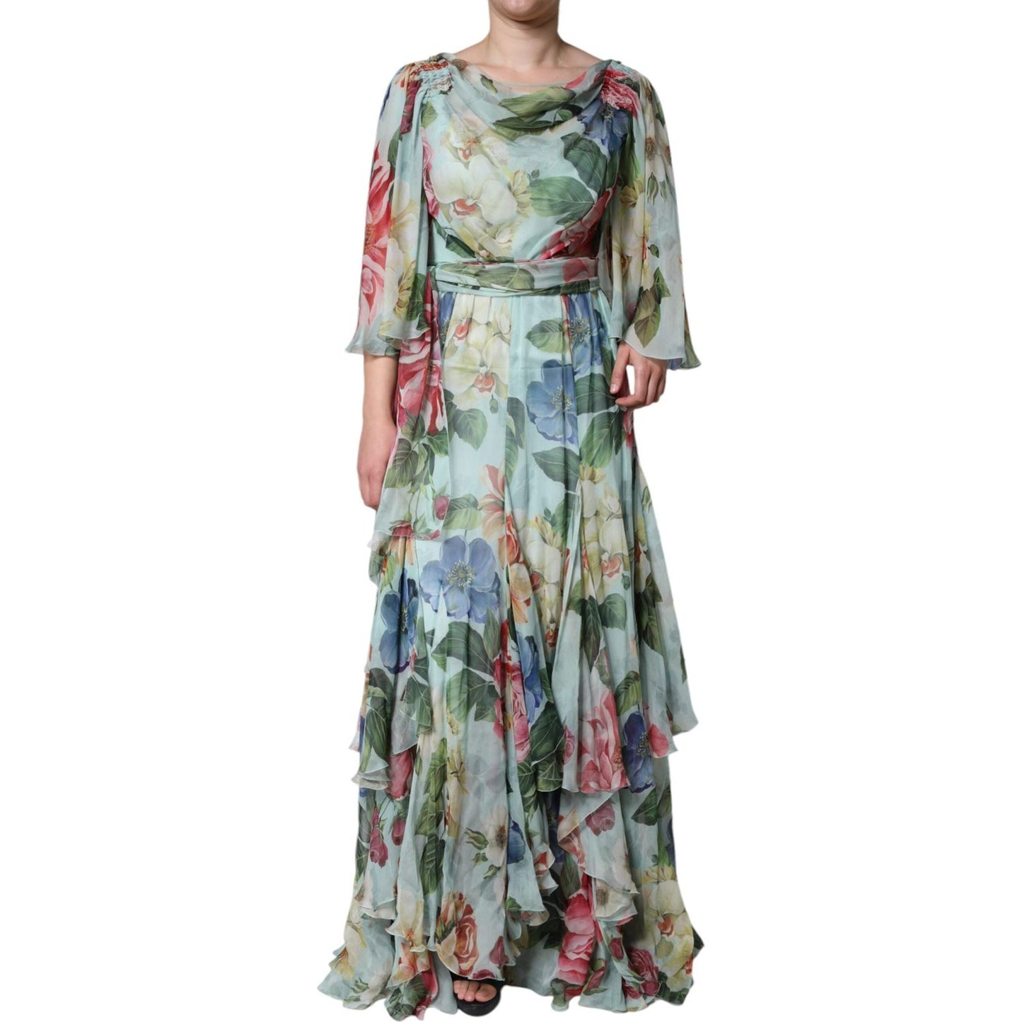 Dolce & Gabbana Multicolor Floral Silk Long Gown Dress Dolce & Gabbana Light Slate Gray