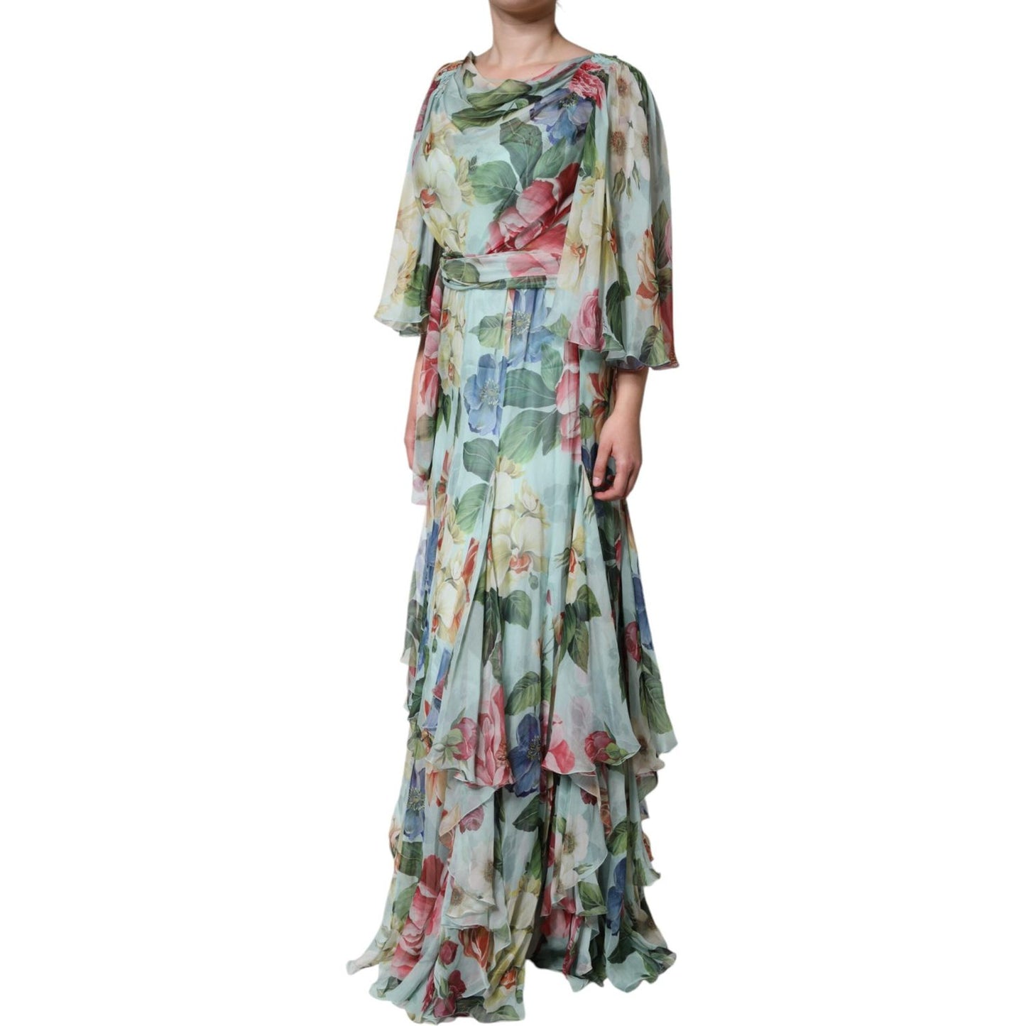 Dolce & Gabbana Multicolor Floral Silk Long Gown Dress Dolce & Gabbana Dark Gray