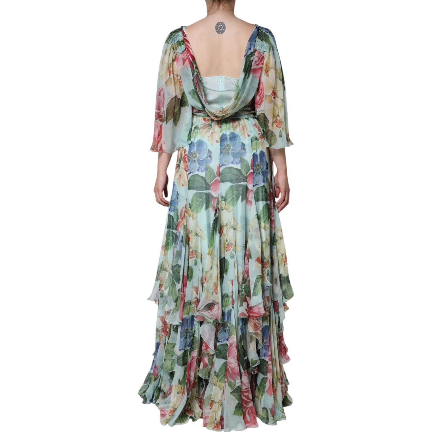 Dolce & Gabbana Multicolor Floral Silk Long Gown Dress Dolce & Gabbana Dark Gray