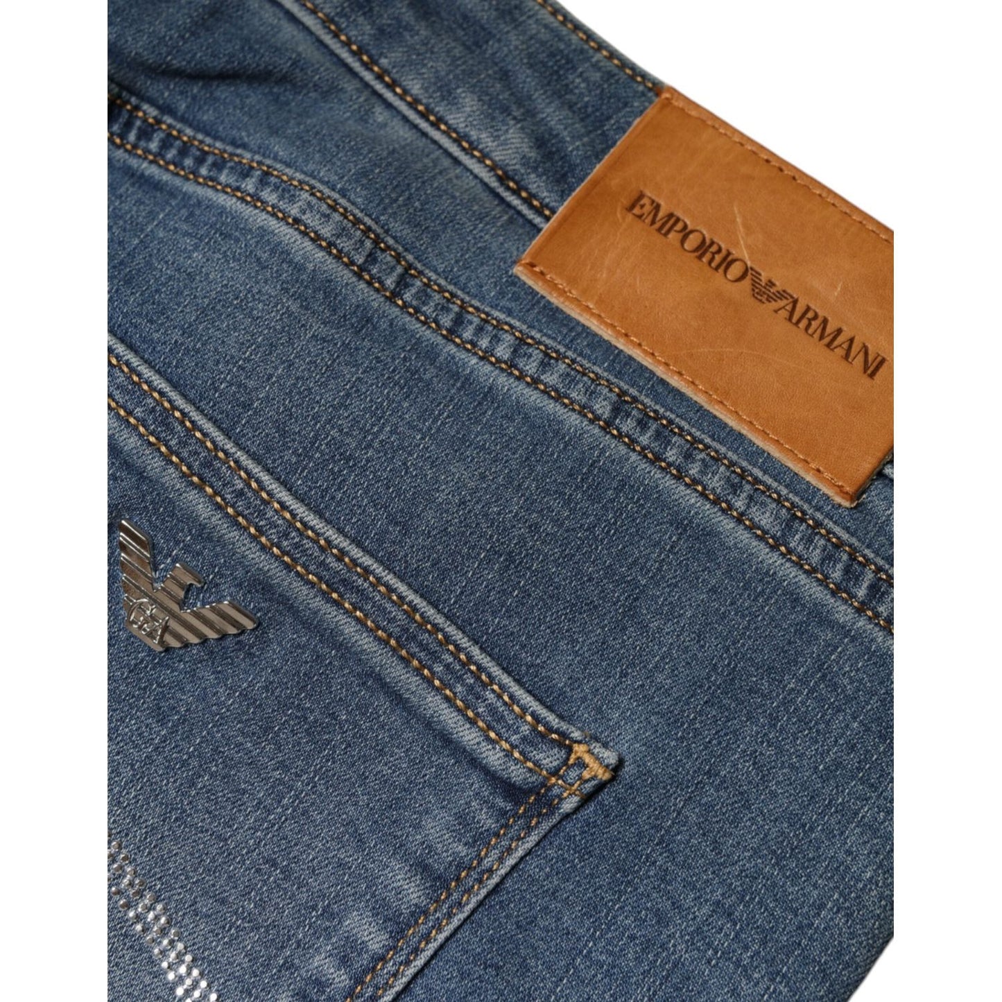 Emporio Armani Blue Washed High Waisted Skinny Women Denim Jeans Emporio Armani Dark Slate Gray