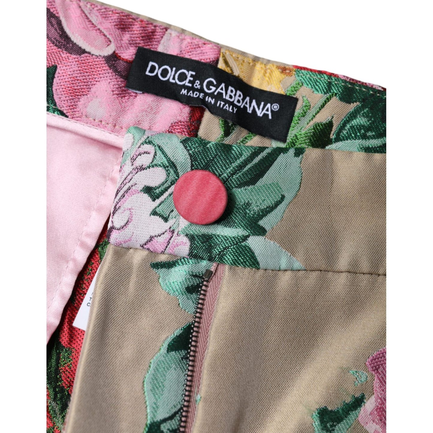 Dolce & Gabbana Beige Floral Jacquard High Waist Tapered Pants Dolce & Gabbana Rosy Brown
