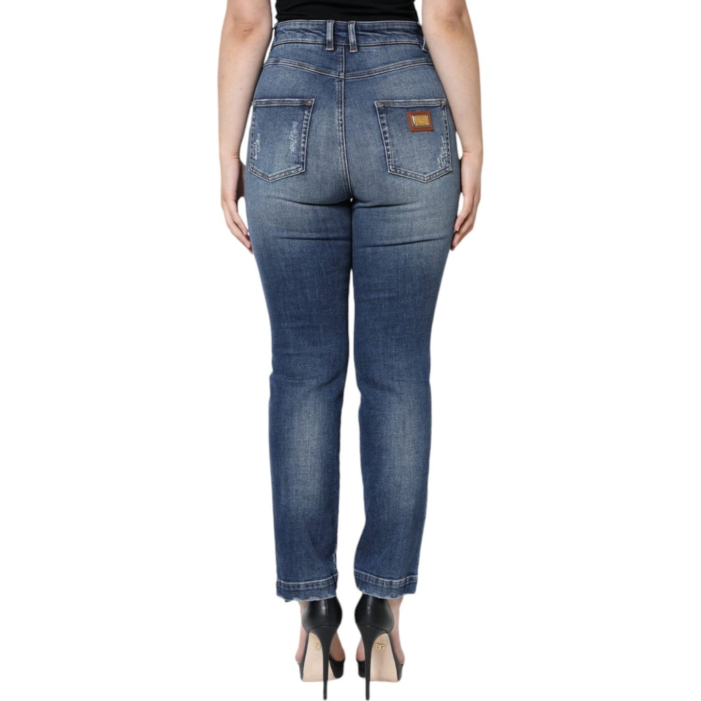 Dolce & Gabbana Dark Blue Cotton Tattered Skinny Denim Jeans Dolce & Gabbana Dark Slate Gray