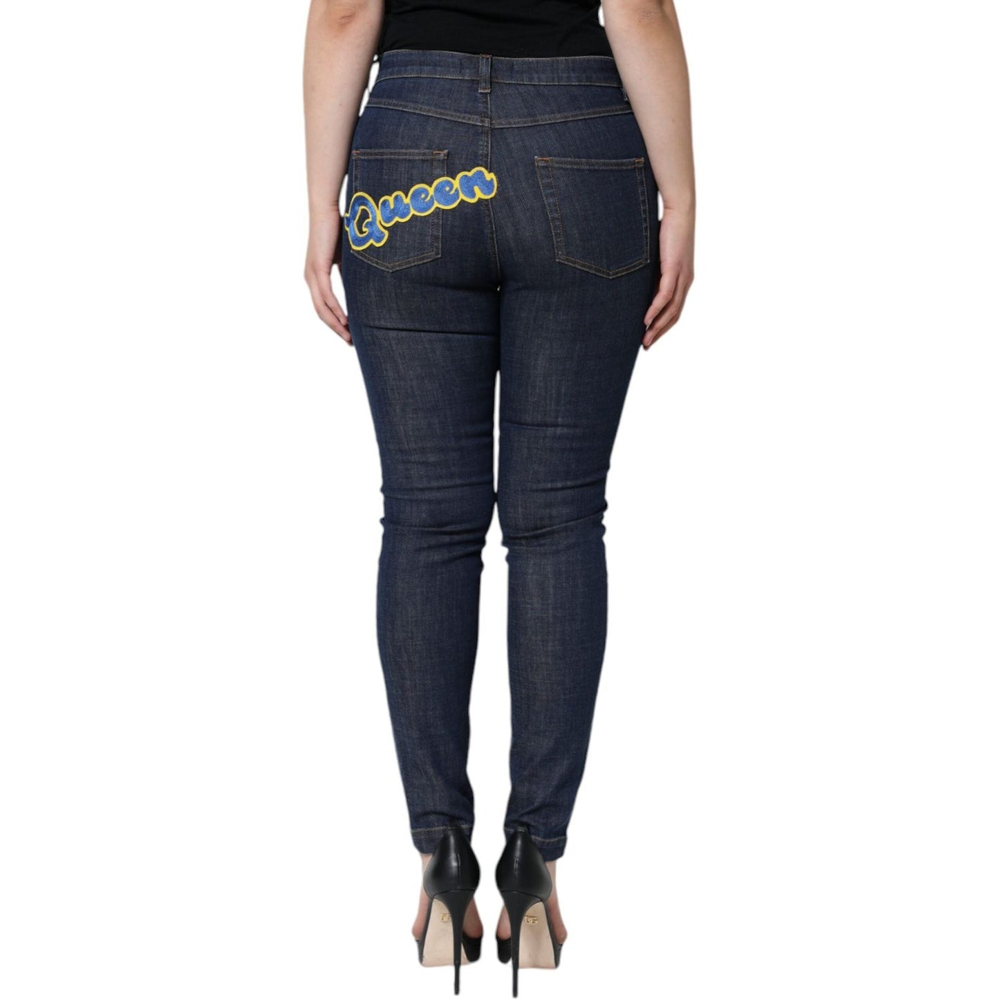 Dolce & Gabbana Dark Blue QUEEN Cotton Skinny Denim Jeans Dolce & Gabbana Dark Slate Gray