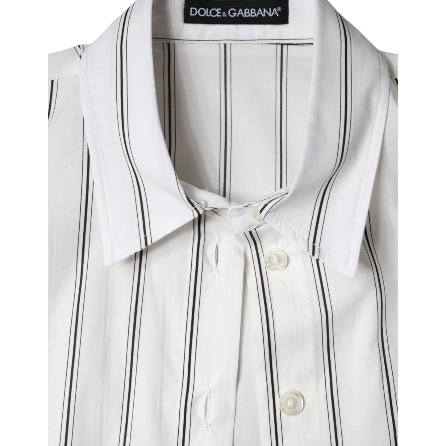 Dolce & Gabbana White Striped Collared Short Sleeve Polo Top Dolce & Gabbana Light Gray