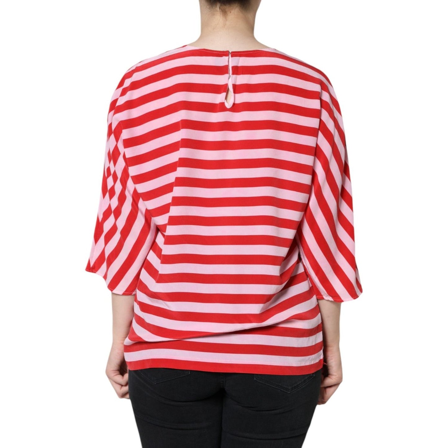 Dolce & Gabbana White Red Striped Silk Round Neck T-shirt Dolce & Gabbana Light Pink