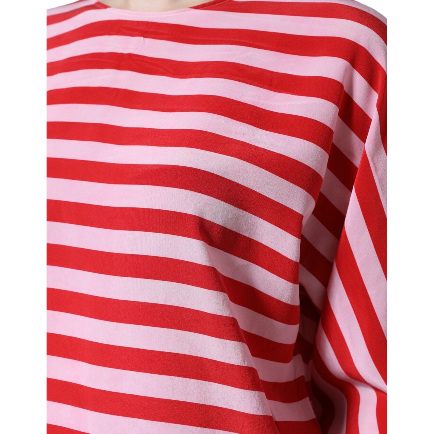 Dolce & Gabbana White Red Striped Silk Round Neck T-shirt Dolce & Gabbana Firebrick