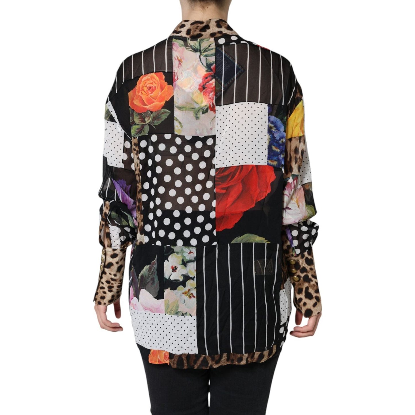Dolce & Gabbana Multicolor Patchwork Silk Collared Blouse Top Dolce & Gabbana Tan