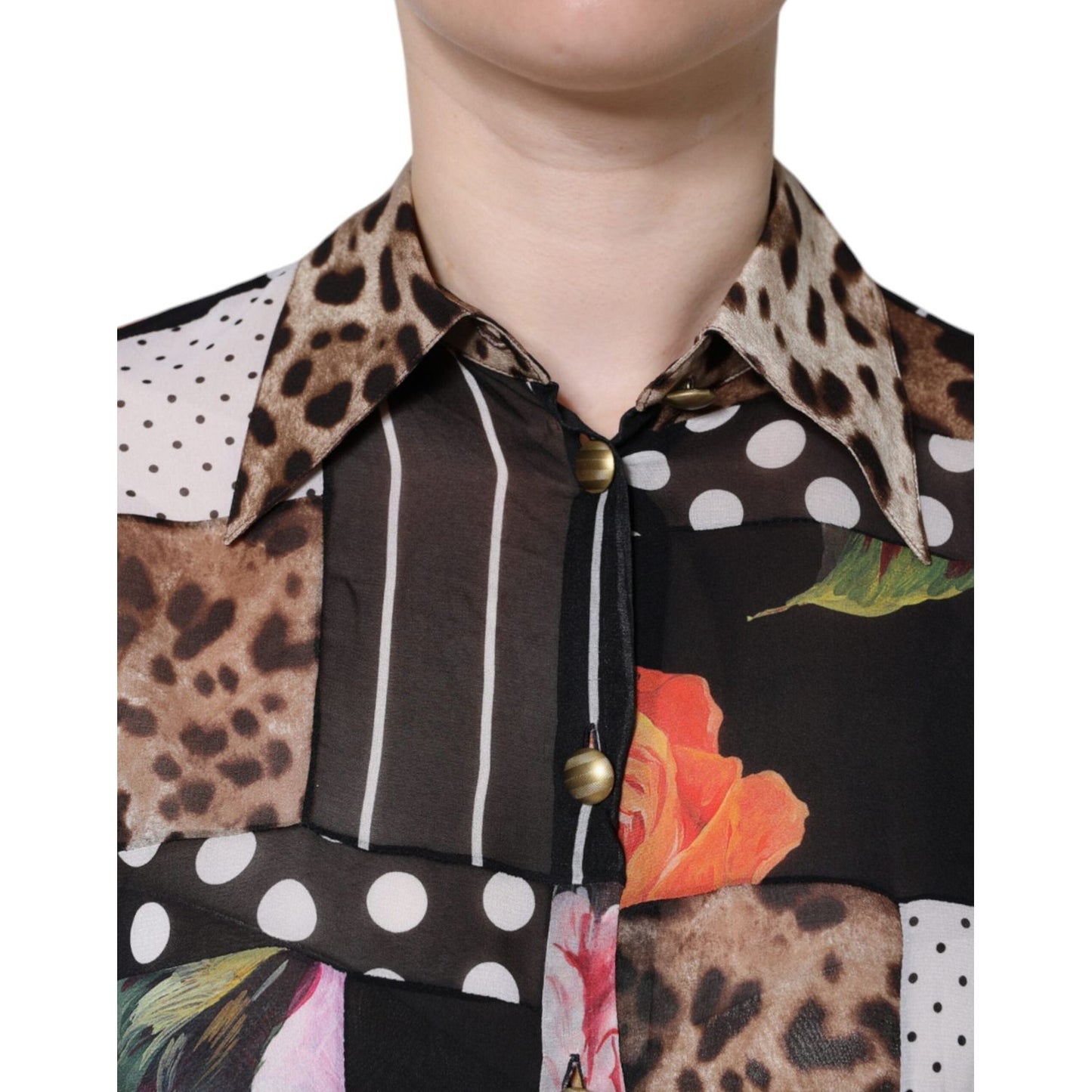 Dolce & Gabbana Multicolor Patchwork Silk Collared Blouse Top Dolce & Gabbana Dark Slate Gray