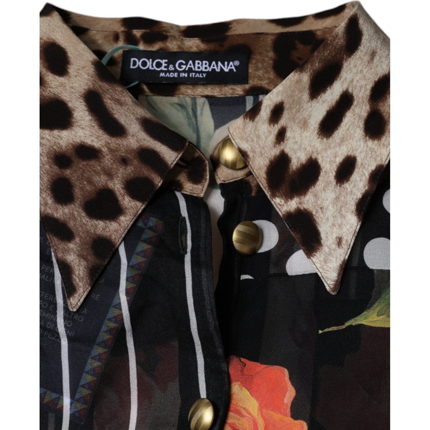 Dolce & Gabbana Multicolor Patchwork Silk Collared Blouse Top Dolce & Gabbana Rosy Brown