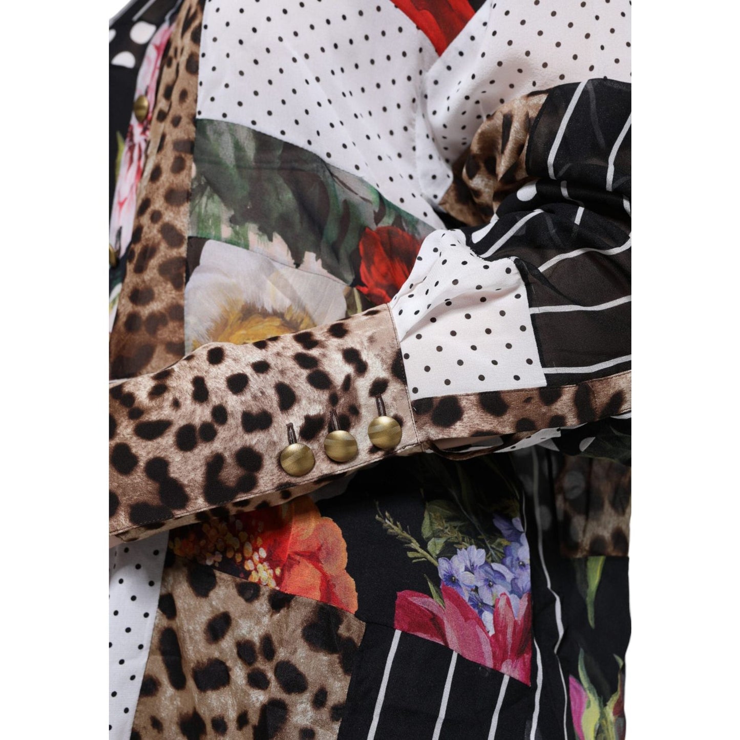Dolce & Gabbana Multicolor Patchwork Silk Collared Blouse Top Dolce & Gabbana Dark Slate Gray