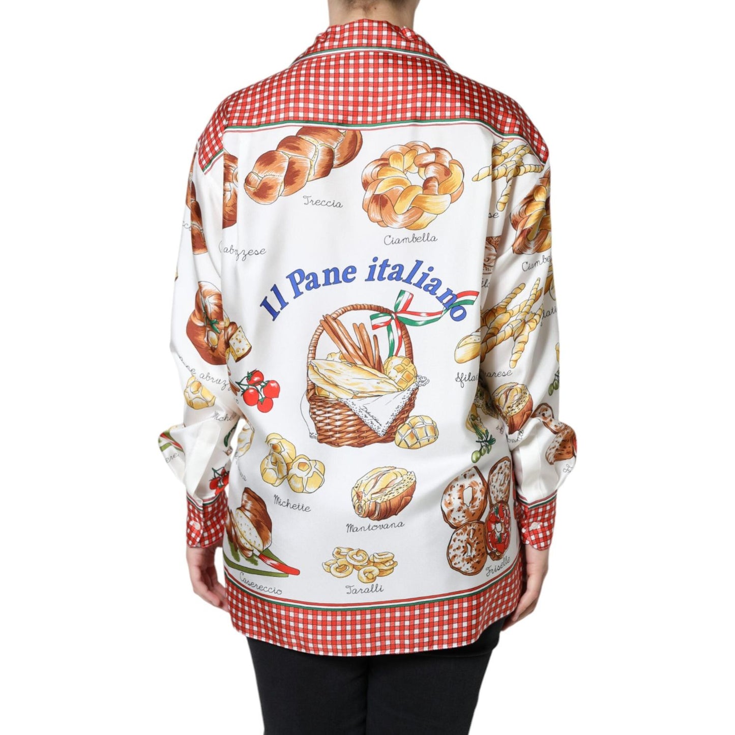 Dolce & Gabbana Multicolor Bread Print Collared Blouse Top Dolce & Gabbana Light Gray