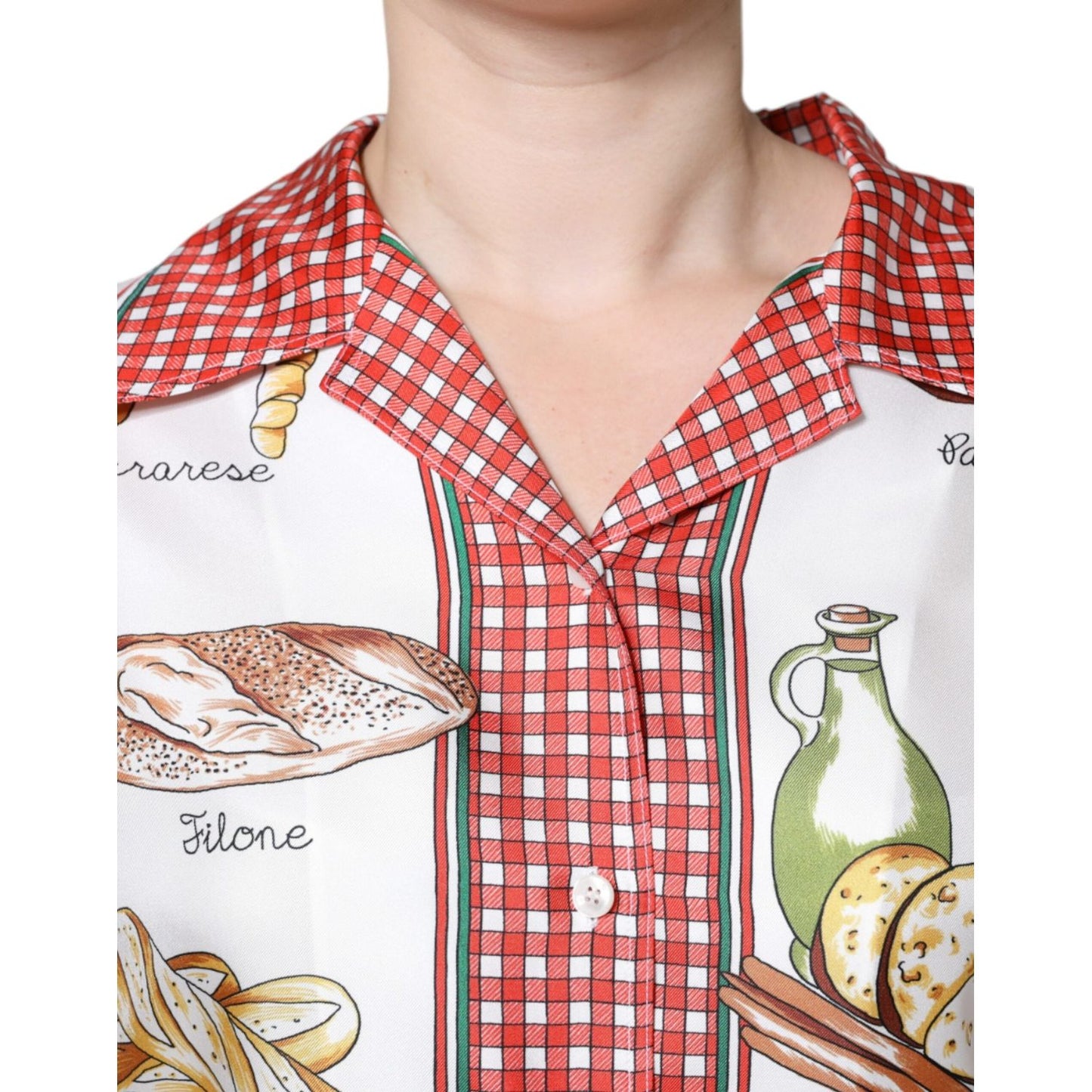 Dolce & Gabbana Multicolor Bread Print Collared Blouse Top Dolce & Gabbana Light Gray