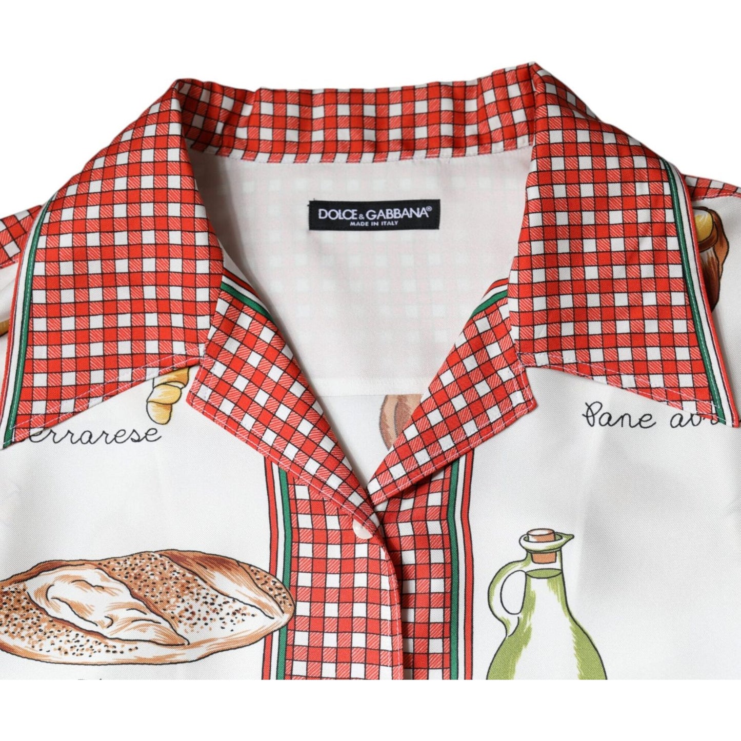 Dolce & Gabbana Multicolor Bread Print Collared Blouse Top Dolce & Gabbana Light Gray