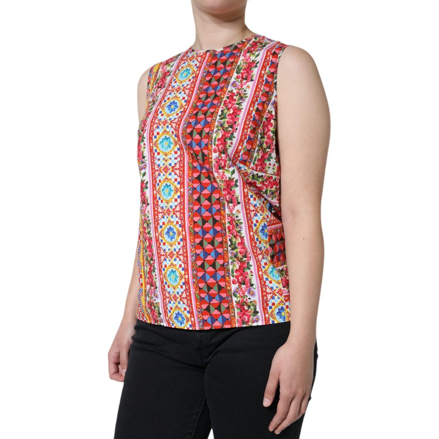 Dolce & Gabbana Multicolor Cotton Carretto Floral Tank Top Dolce & Gabbana Rosy Brown