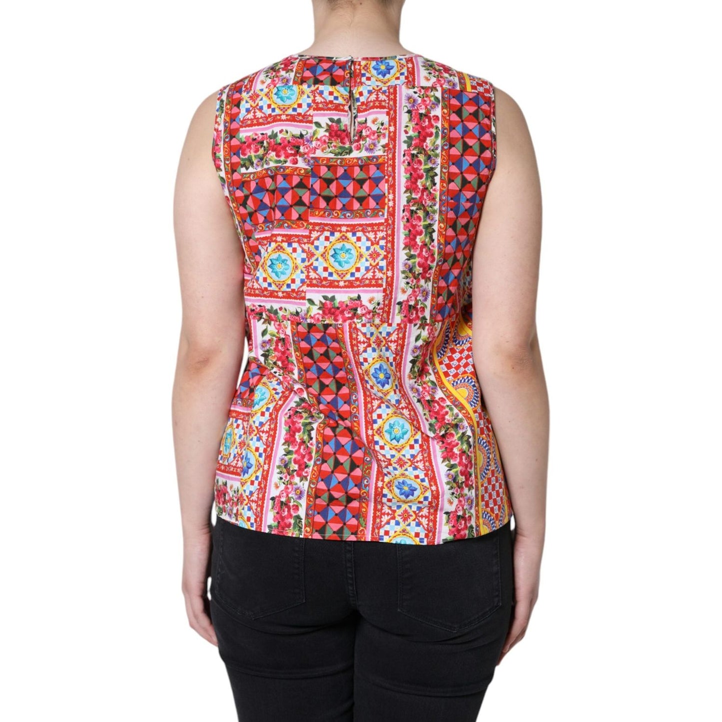 Dolce & Gabbana Multicolor Cotton Carretto Floral Tank Top Dolce & Gabbana Rosy Brown