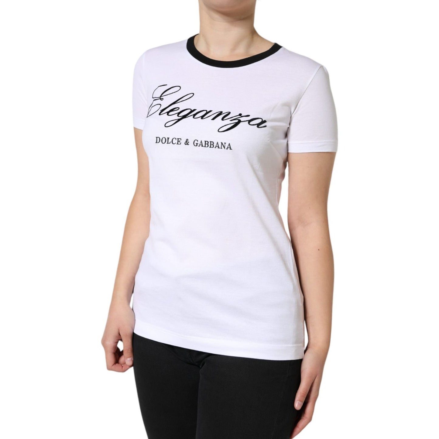 Dolce & Gabbana White Eleganza Print Cotton Short Sleeves T-shirt Dolce & Gabbana Black