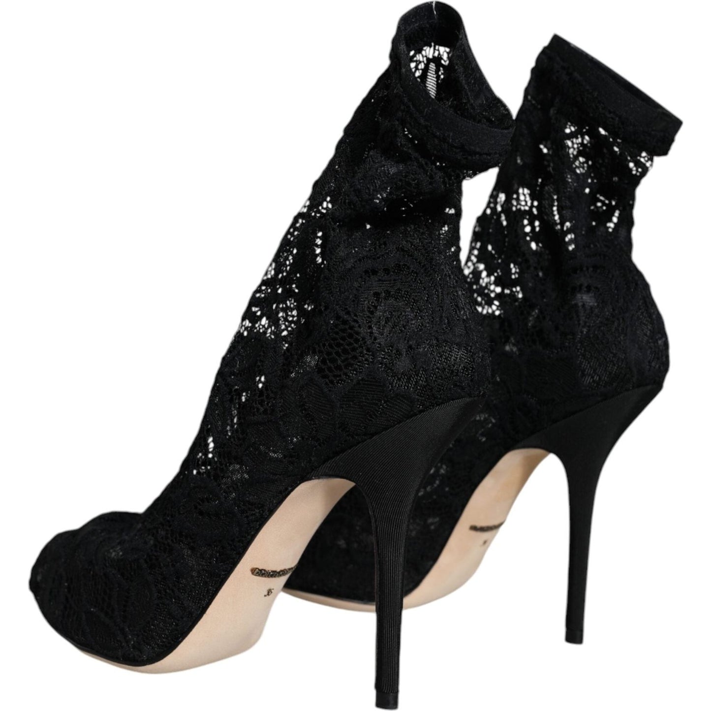 Dolce & Gabbana Black Lace Stretch Heels Mid Calf Boot Shoes Dolce & Gabbana Black