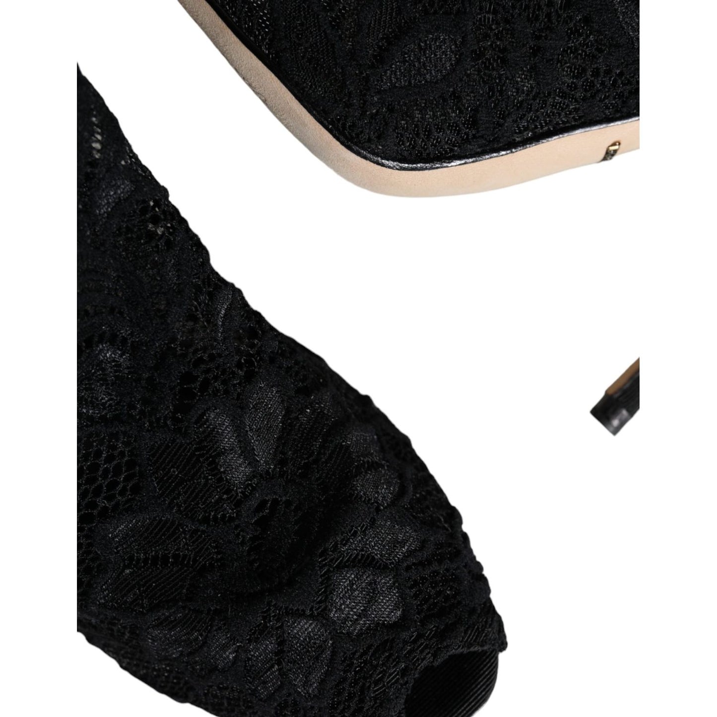 Dolce & Gabbana Black Lace Stretch Heels Mid Calf Boot Shoes Dolce & Gabbana Black