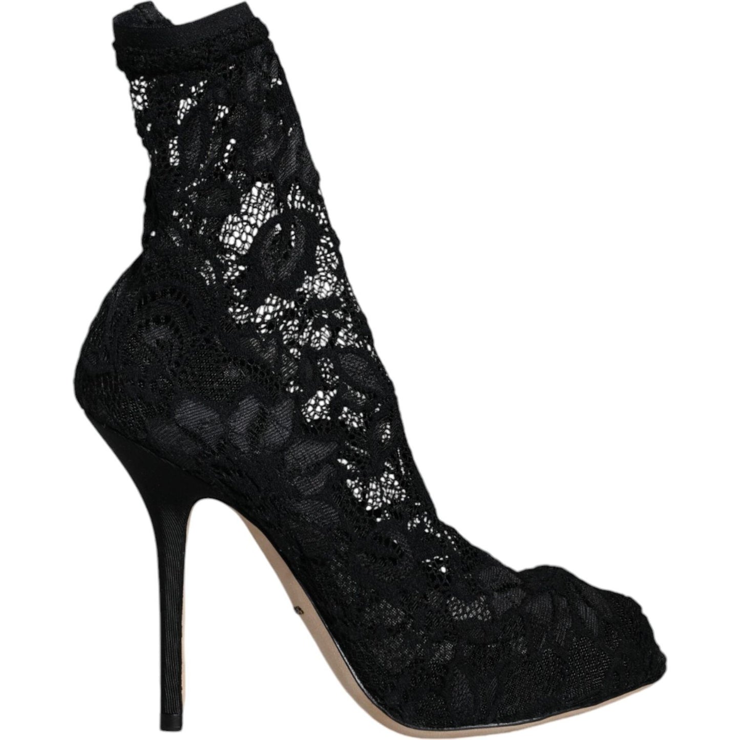 Dolce & Gabbana Black Lace Stretch Heels Mid Calf Boot Shoes Dolce & Gabbana Black