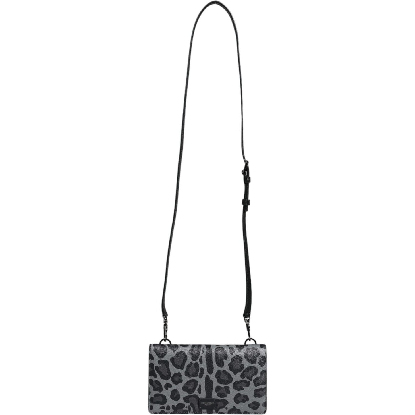 Dolce & Gabbana Black Gray Leopard Leather Bifold Card Slot Crossbody Bag Dolce & Gabbana Dark Slate Gray