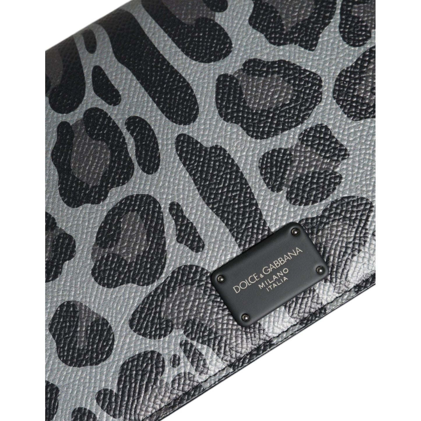 Dolce & Gabbana Black Gray Leopard Leather Bifold Card Slot Crossbody Bag Dolce & Gabbana Dark Slate Gray