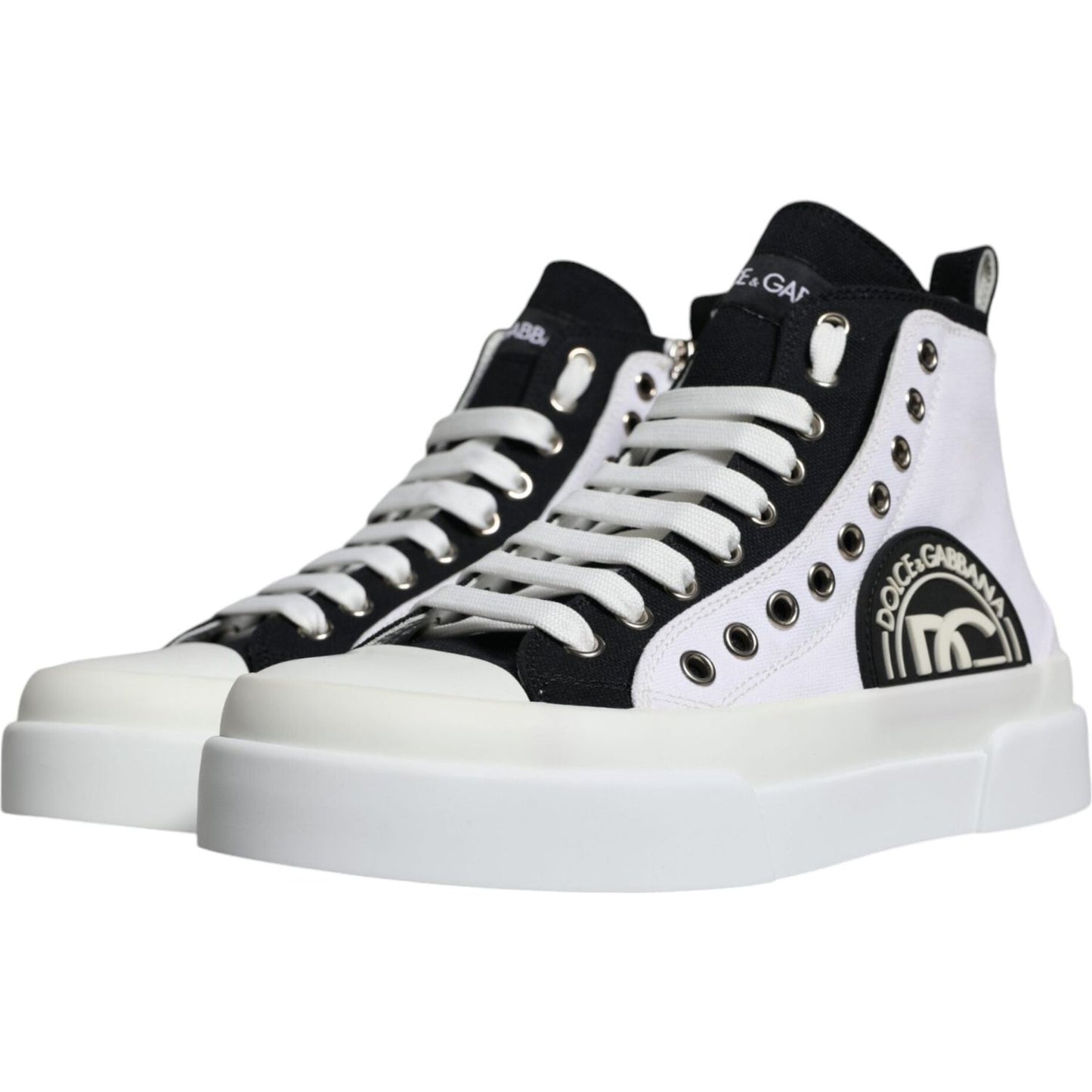 Dolce & Gabbana White Black Cotton Logo High Top Sneaker Shoes Dolce & Gabbana Black