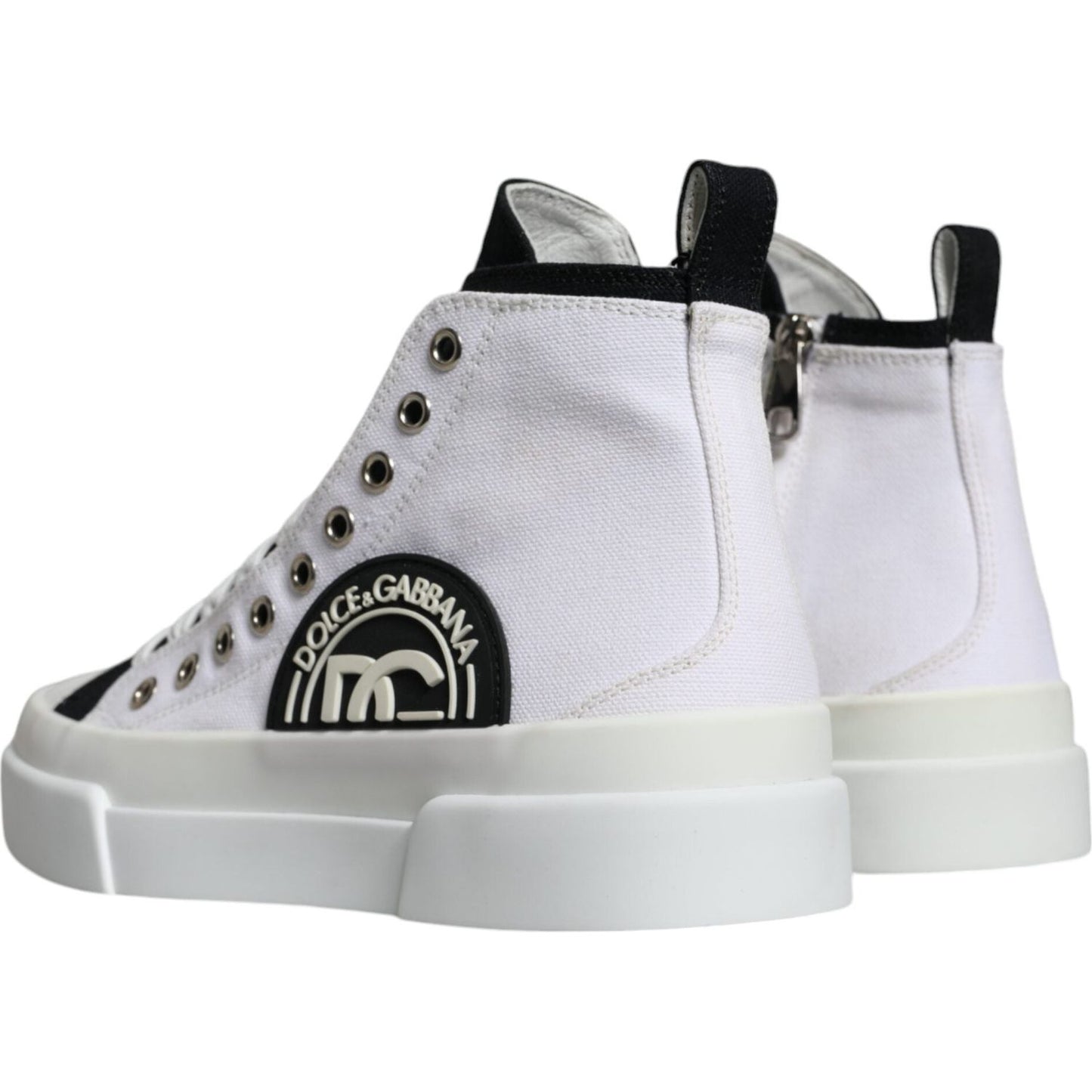 Dolce & Gabbana White Black Cotton Logo High Top Sneaker Shoes Dolce & Gabbana Light Gray