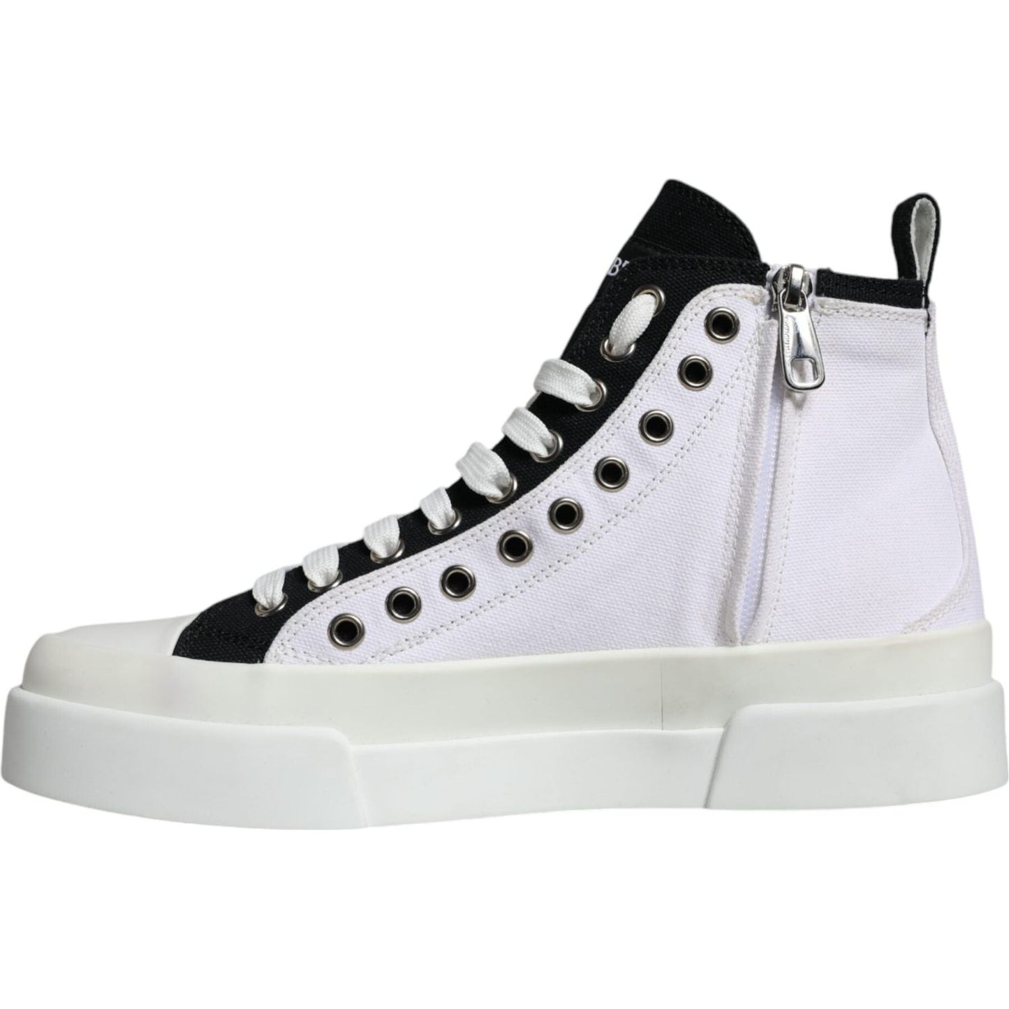Dolce & Gabbana White Black Cotton Logo High Top Sneaker Shoes Dolce & Gabbana Light Gray