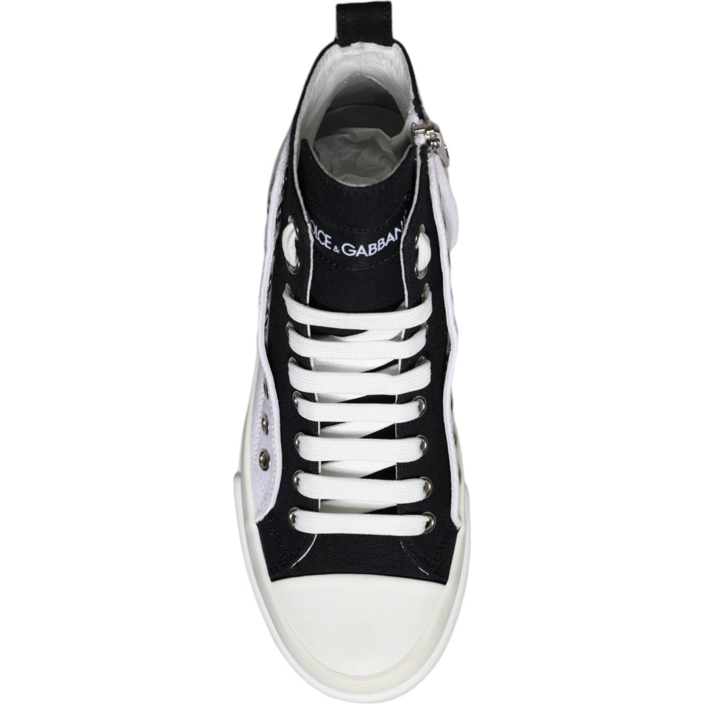 Dolce & Gabbana White Black Cotton Logo High Top Sneaker Shoes Dolce & Gabbana Black