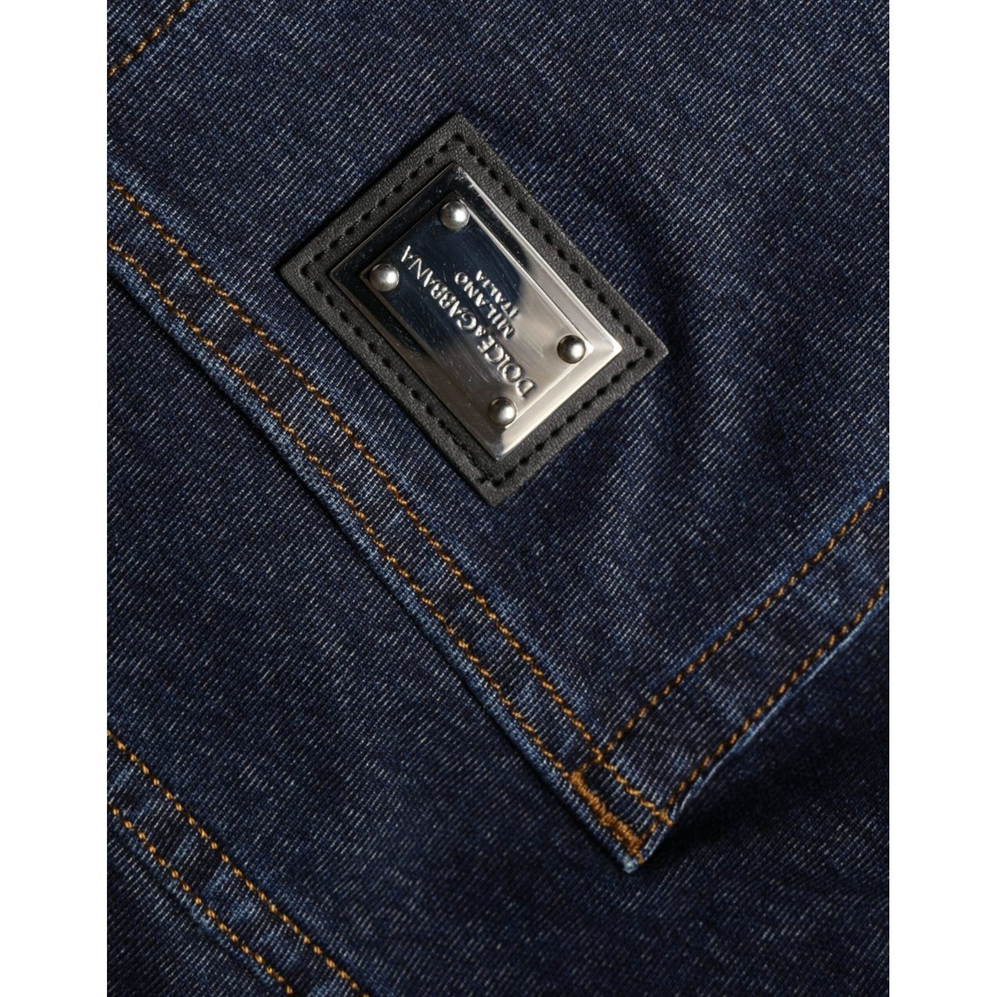Dolce & Gabbana Dark Blue Cotton Stretch Straight Denim Jeans Dolce & Gabbana Dark Slate Gray