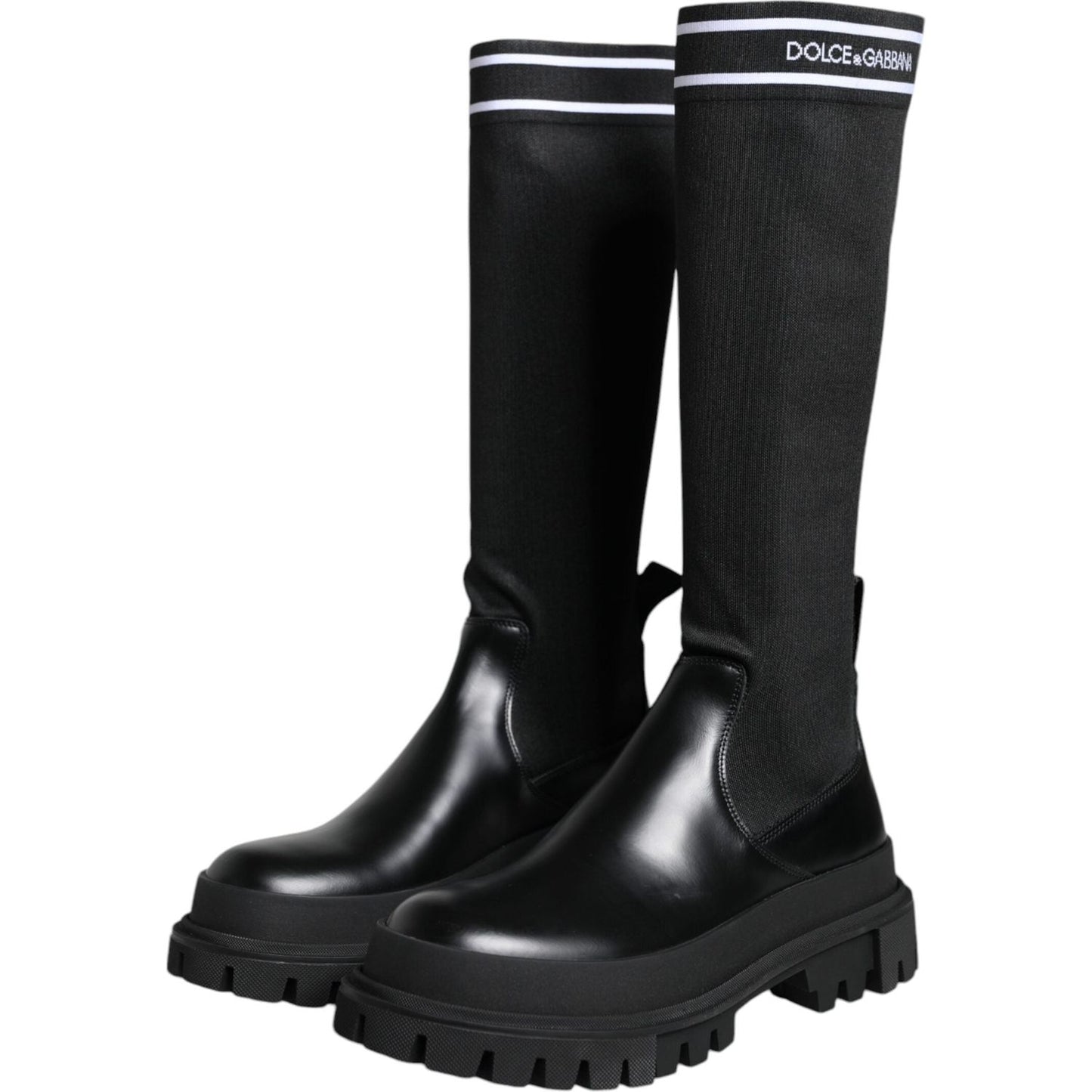 Dolce & Gabbana Black White Polyester Socks High Boots Shoes Dolce & Gabbana Black