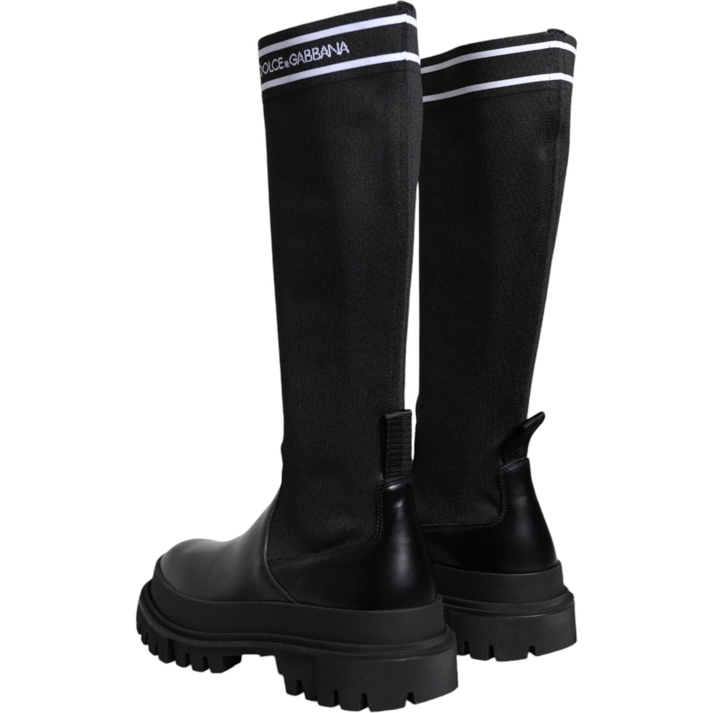 Dolce & Gabbana Black White Polyester Socks High Boots Shoes Dolce & Gabbana Black