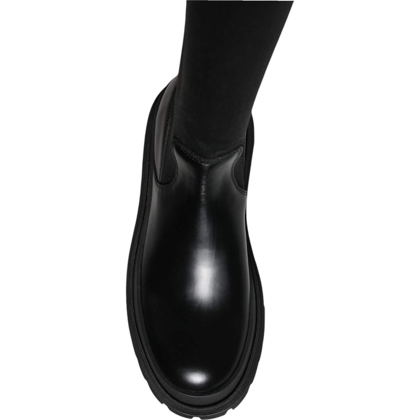 Dolce & Gabbana Black White Polyester Socks High Boots Shoes Dolce & Gabbana Black