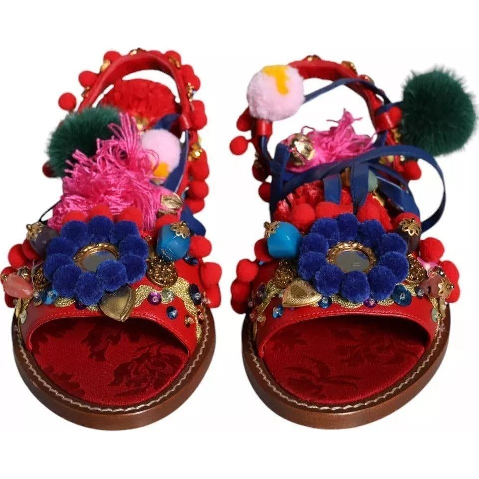 Dolce & Gabbana Multicolor Pom Pom Fur Wrap Sandals Shoes Dolce & Gabbana Dark Slate Gray