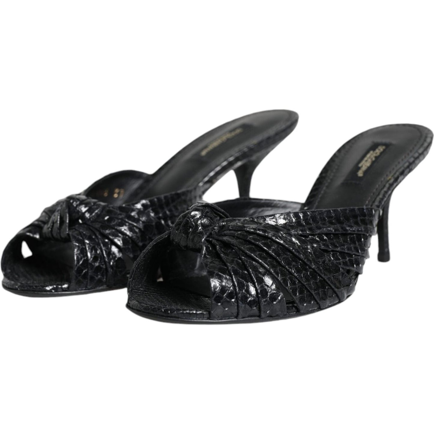 Dolce & Gabbana Black Leather Heels Slides Sandals Shoes Dolce & Gabbana Dark Slate Gray
