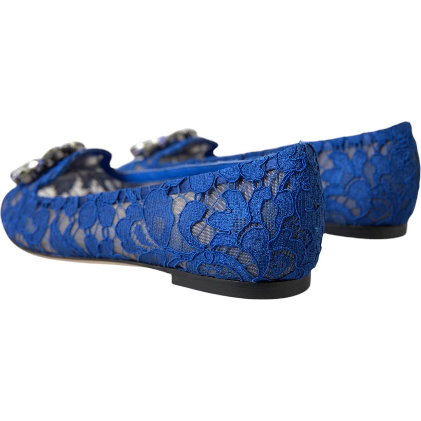 Dolce & Gabbana Blue Lace Crystal Ballet Flats Loafers Shoes Dolce & Gabbana Dark Slate Blue