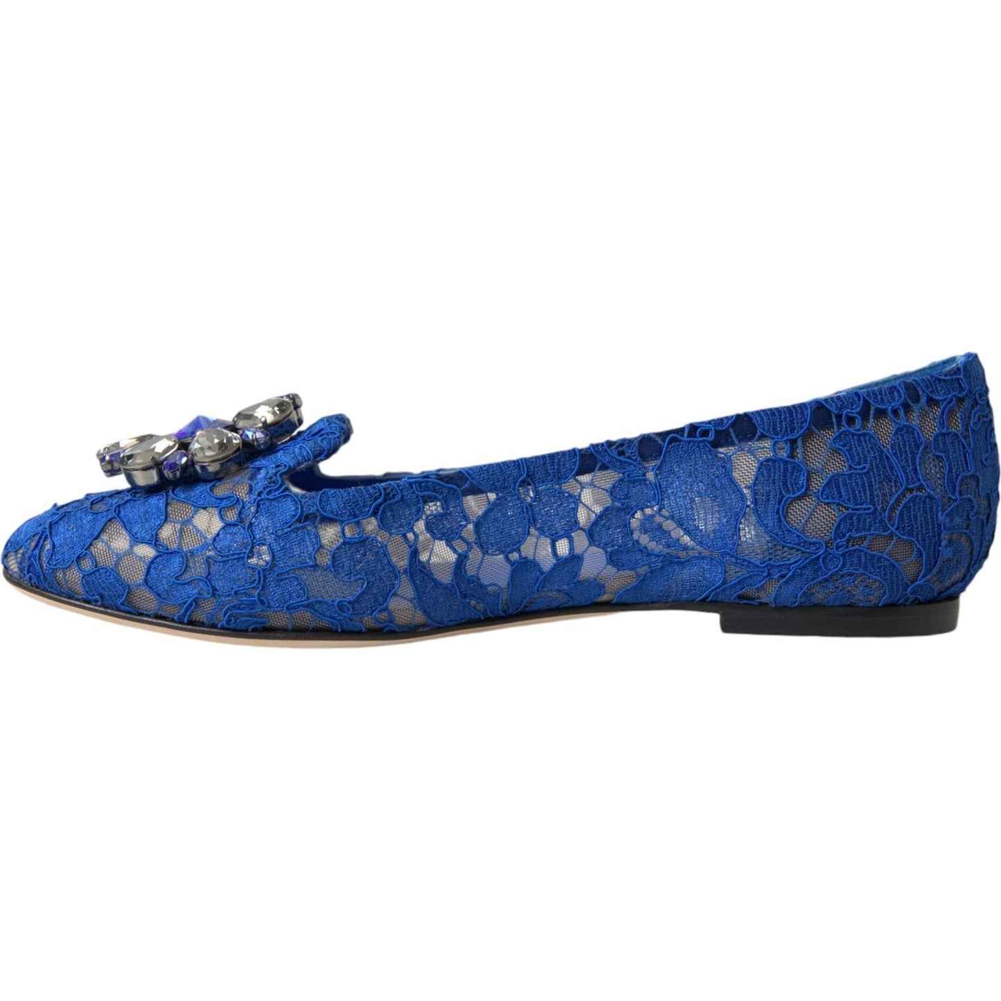 Dolce & Gabbana Blue Lace Crystal Ballet Flats Loafers Shoes Dolce & Gabbana Dark Slate Blue