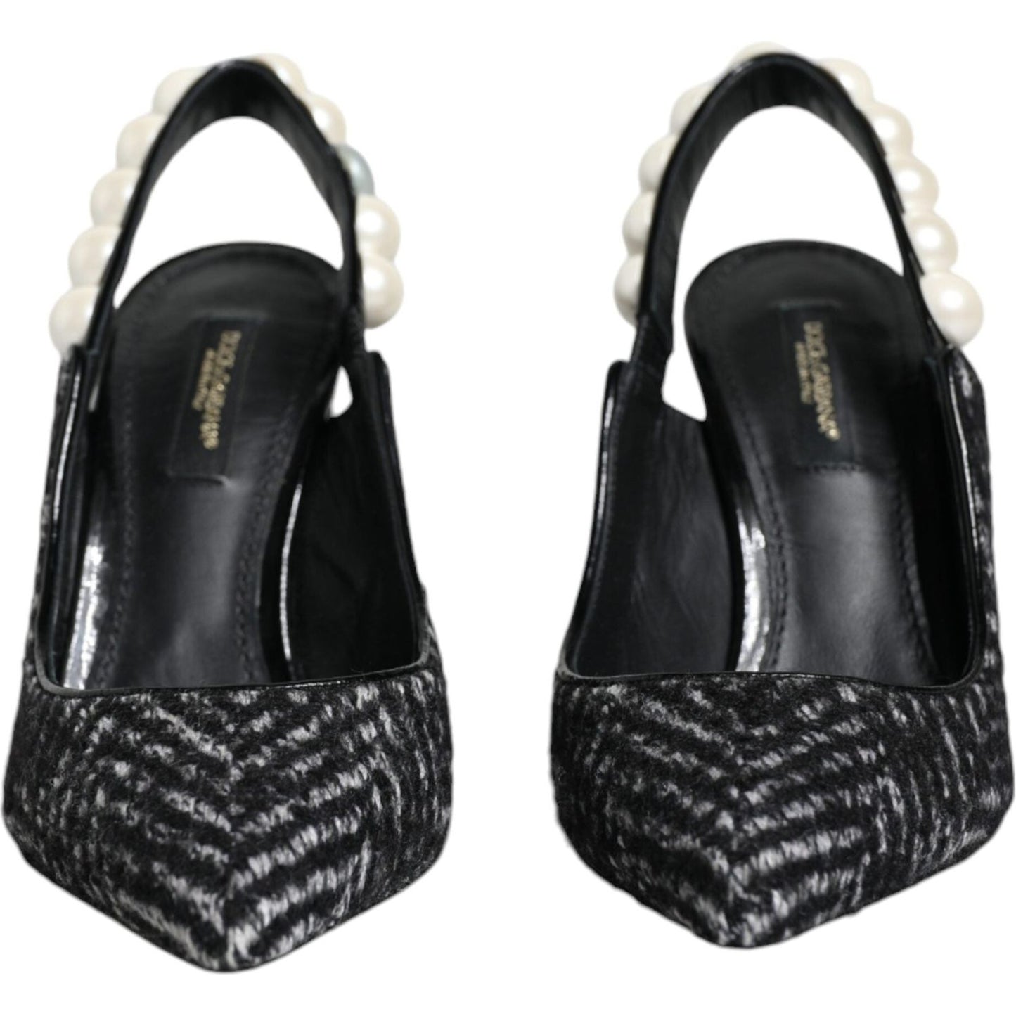 Dolce & Gabbana White Black Chevron Faux Pearl Slingback Shoes Dolce & Gabbana Dark Slate Gray