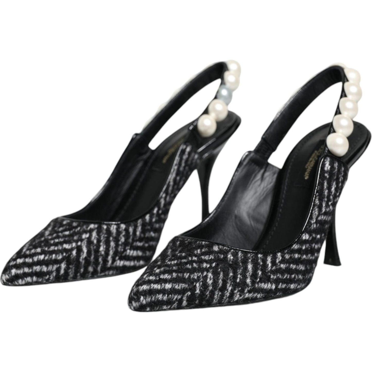 Dolce & Gabbana White Black Chevron Faux Pearl Slingback Shoes Dolce & Gabbana Dark Slate Gray